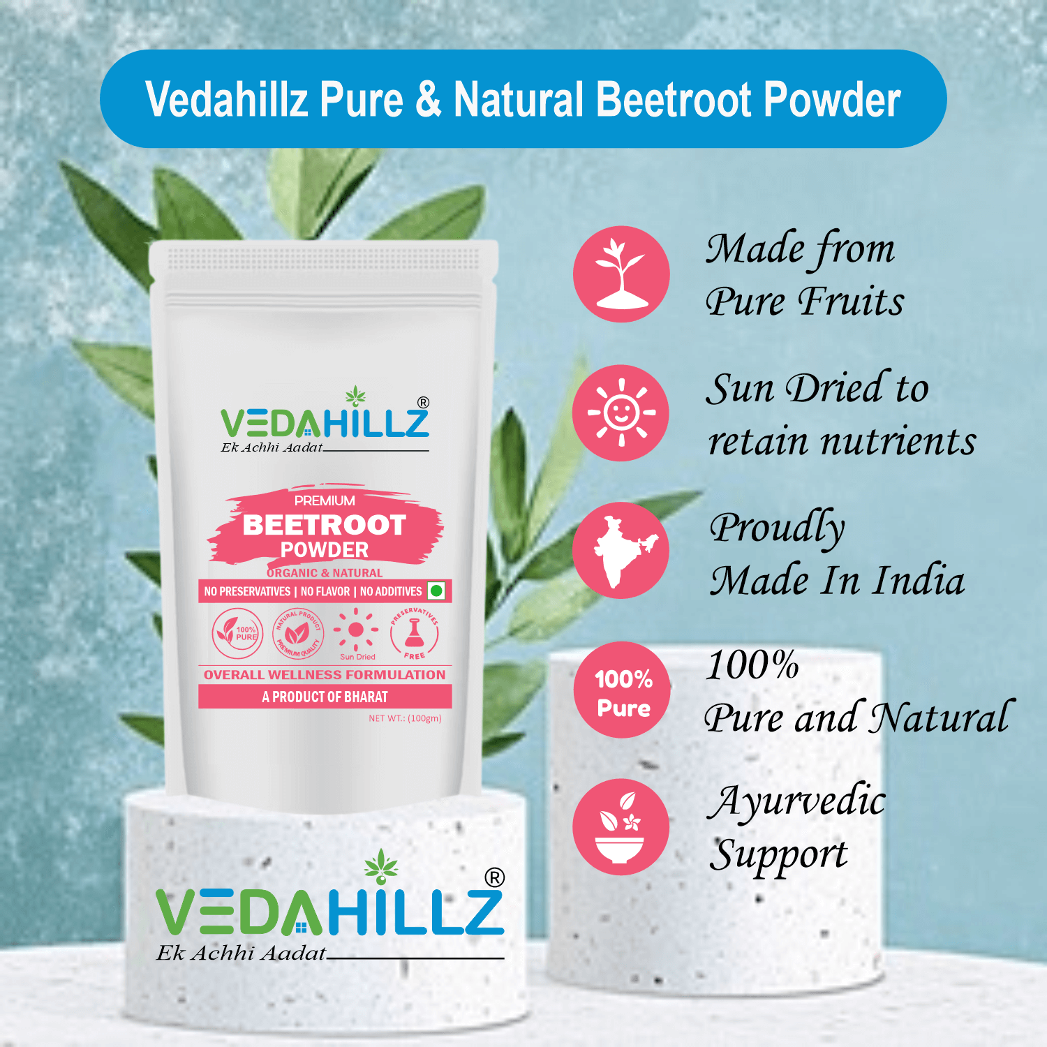 Vedahillz Herbal Beetroot Powder Made from Carefully Selected Beetroot